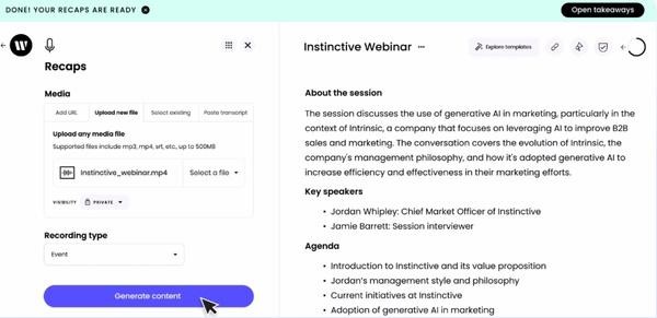 라이터의 요약 기능, 인터뷰 또는 행사의 음성 녹취록을 텍스트 요약본으로 제공.jpg