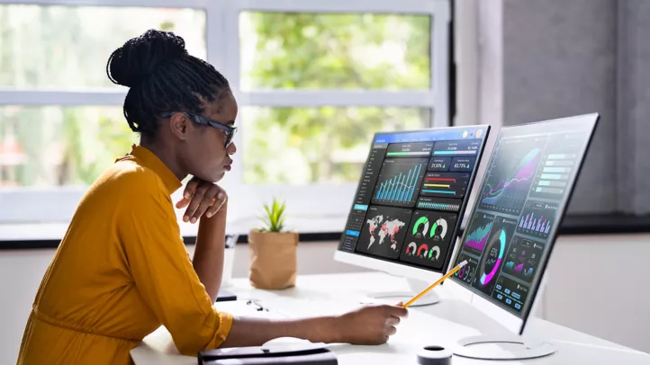 A woman reviewing real-time business data from RISE.png