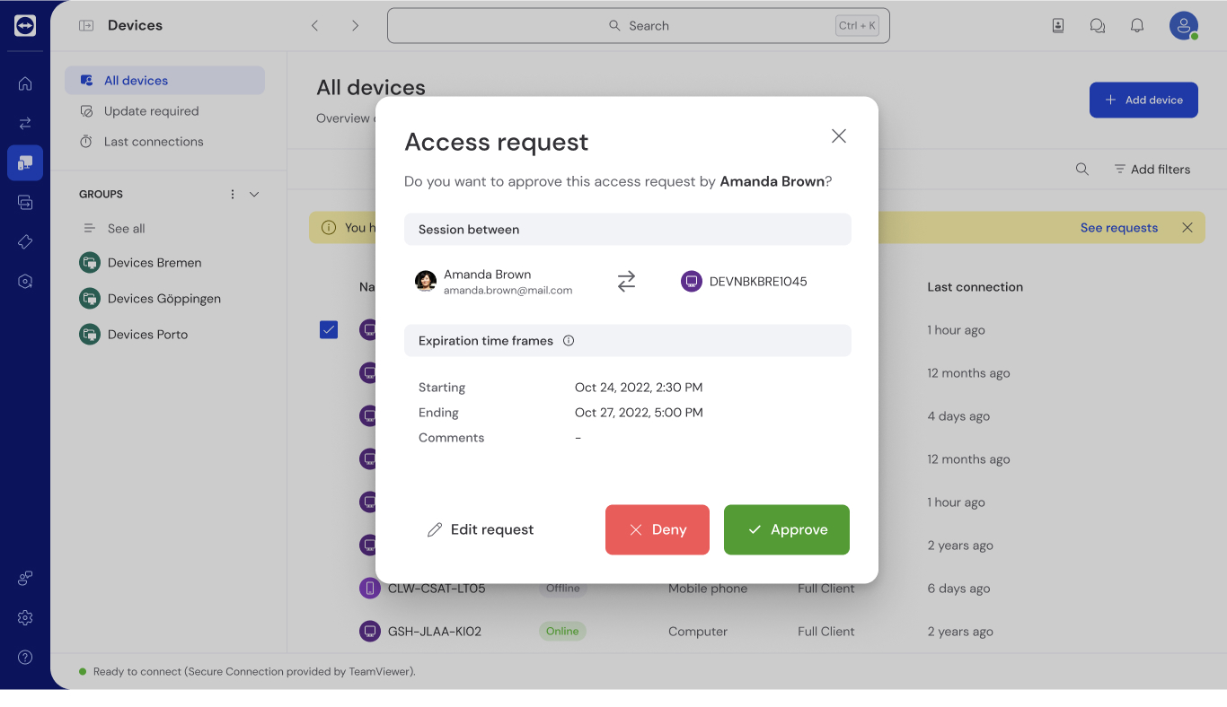 ',팀뷰어 텐서', 사전 승인된 조건부 액세스 세션 화면.jpg