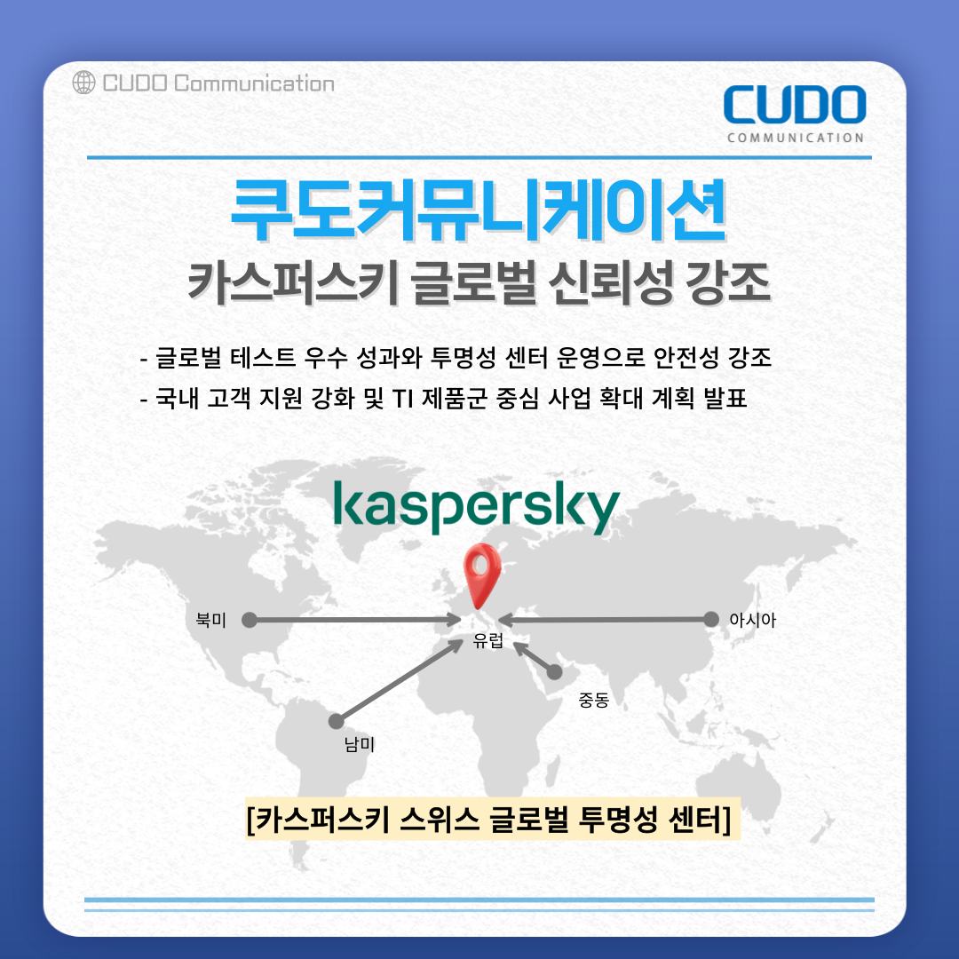 쿠도커뮤니케이션, 카스퍼스키 글로벌 신뢰성 강조…“국내 고객 지원 강화”.png