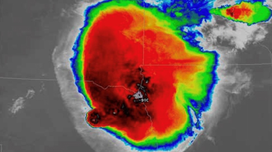 미국 국립해양대기청(National Oceanic and Atmospheric Administration, NOAA)의 정지 궤도 운영 환경 위성을 사용해 시각화한 중규모 대류 시스템.jpg