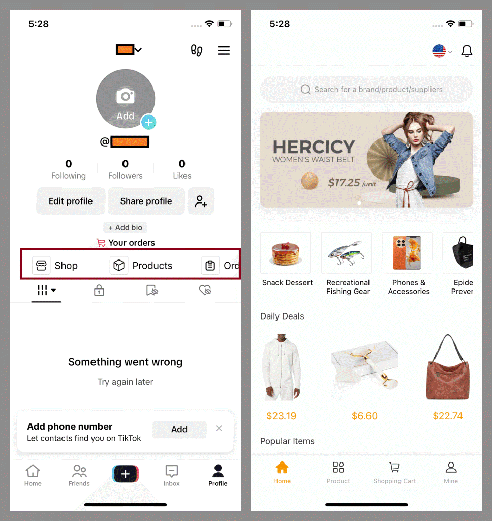 트로이화된 틱톡 앱에 내장된 가짜 웹 스토어.png