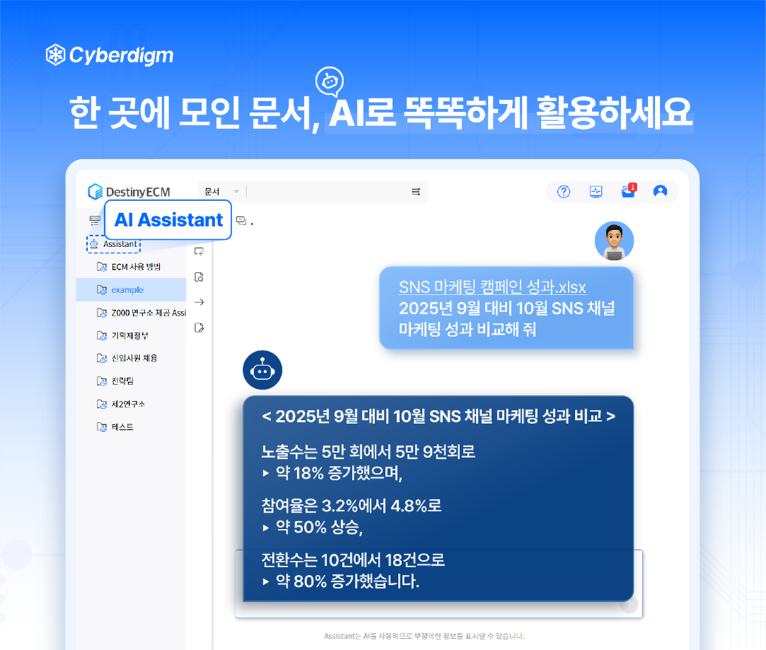 사이버다임, ‘AI Assistant’ 출시…문서중앙화에 AI 결합으로 지식 활용 혁신 가속.png